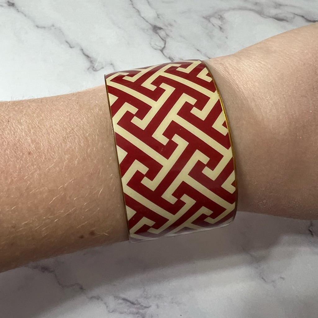 Red And Cream Geometric Metal Cuff 7$